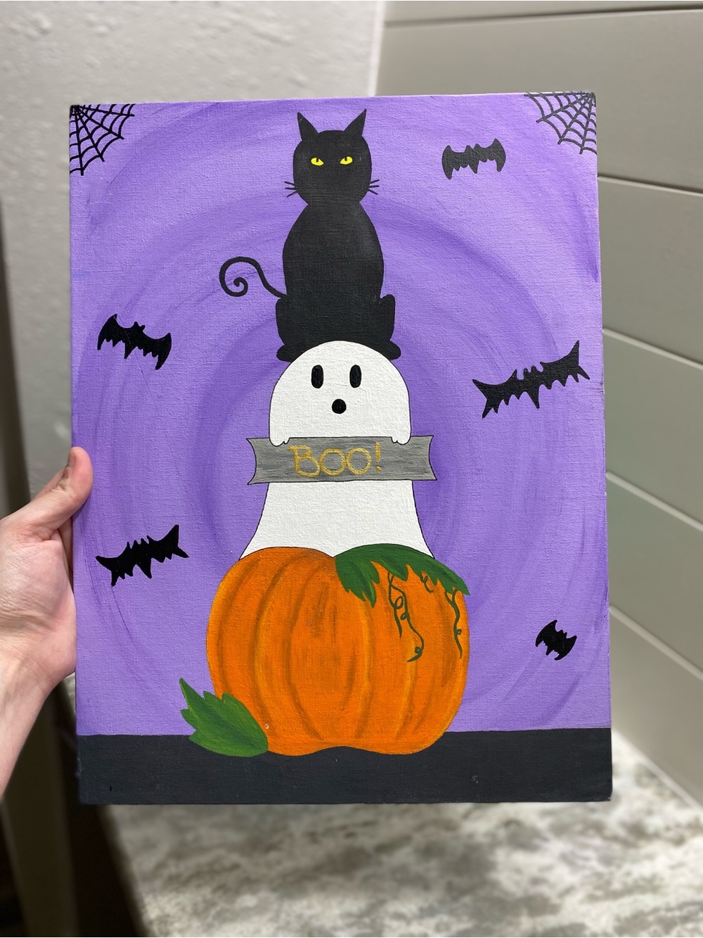 Halloween Ghost and Pumpkin Canvas Board Art